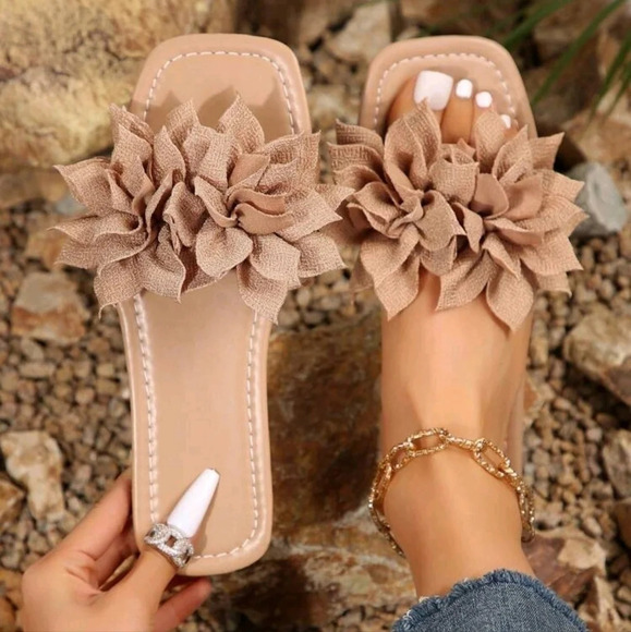 Floral Strappy Flat Sandals For Summer Beach With A Fashionable - Picture 1 of 6